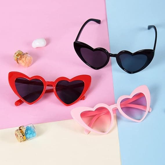 3 stk. hjerteformede solbriller pink, sort, rød til kvinders retro cat eye solbriller til kvinders farvede kærlighedsbriller