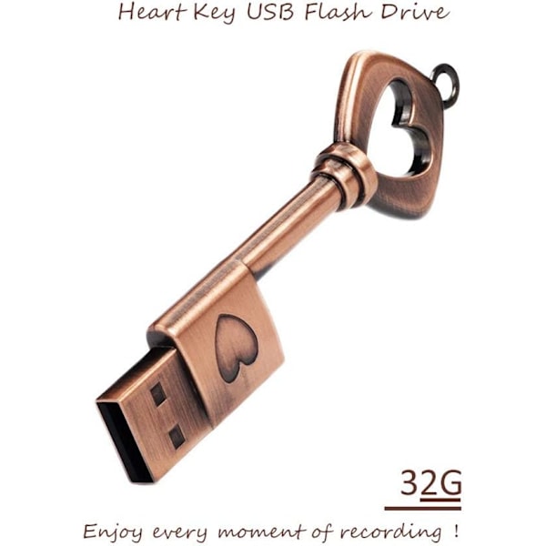 32GB USB Flash Drive, Retro Metal Nøgleformet USB Flash Drive Memory Stick USB 2.0 Pen Drive