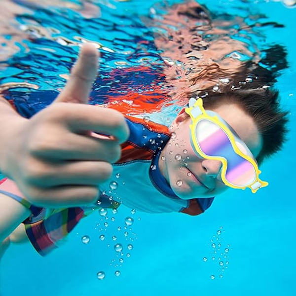 Gule og blå svømmebriller til børn 4-12 år, vandtætte og anti-UV svømmebriller til drenge og piger, børnesvømmemaske, inkl.