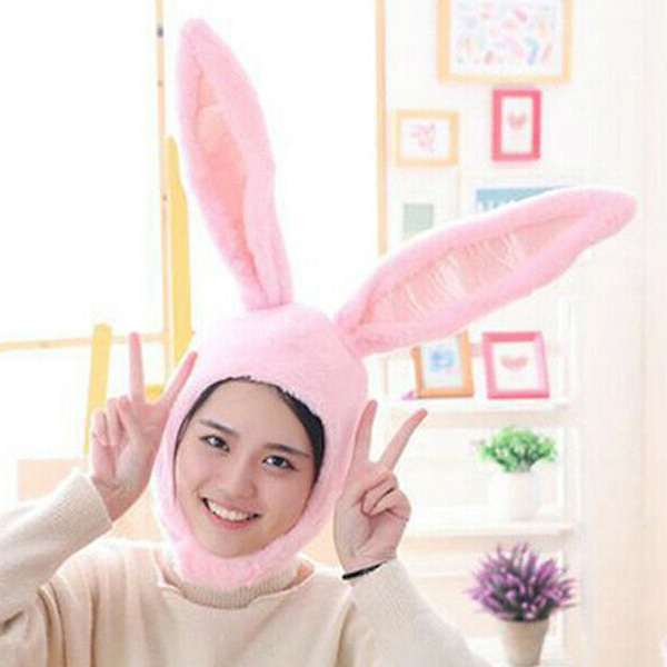 Dame Piger Påske Kanin Bunny Ører Hat Varm Øreklap Hue Blød Plys Hovedbeklædning Fotooptagelse Pink