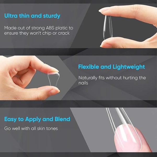 Löstnaglar Transparent Set (Spetsiga) - Ett set med 120 transparenta nageltippar - Transparent repfri matt