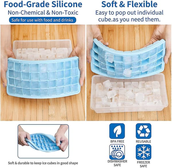 Isterningebakke med låg og beholder silikone isterningebakke med scoop BLUE 77 grids
