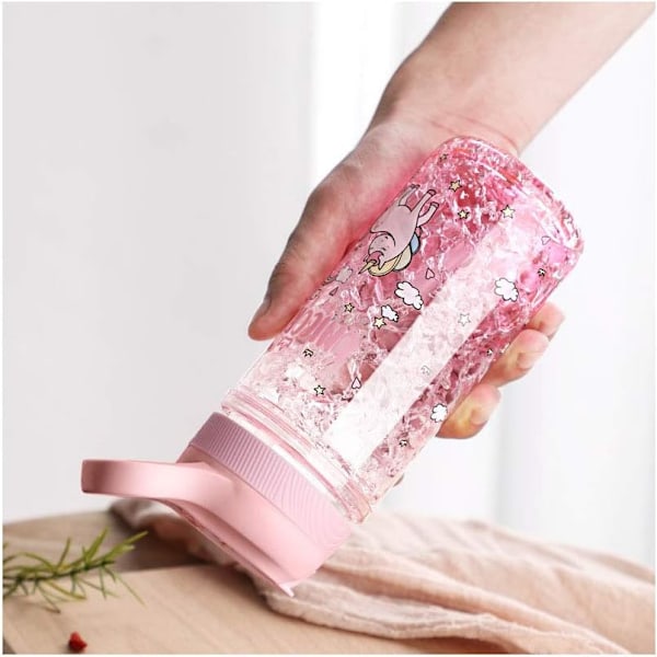 Rosa Enhjørning Vannflasker for Jenter, Kopp med Sugerør og Sikkerhetslås, Rosa Utvendig Innvendig Vannflaske, 500ml/13.5oz for Skolebarn Jente Enhjørning Lov