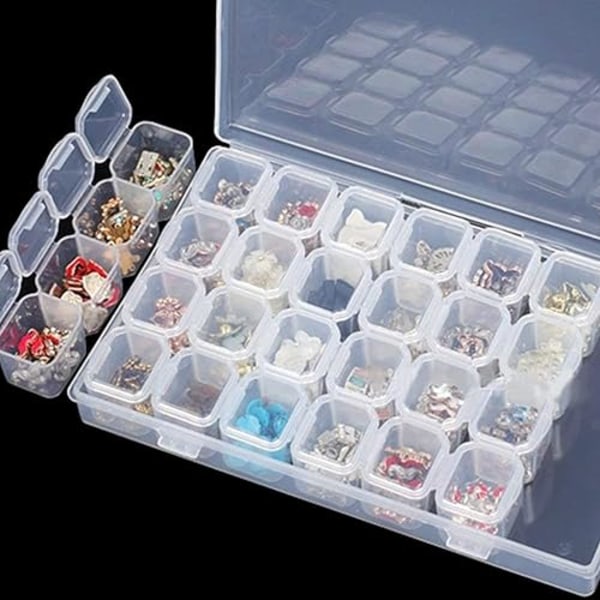 En färg 28 Grids Diamond Brodery Box, Diamond Storage Box Beads Organizer Case för smycken Pärlor Örhängen Verktygsbehållare Klar