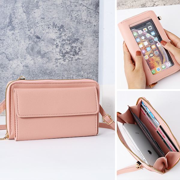 Mobilväska läder korthållare dam plånbok RFID-blockering pekskärm telefonväska axelväska crossbody väska för resor shopping