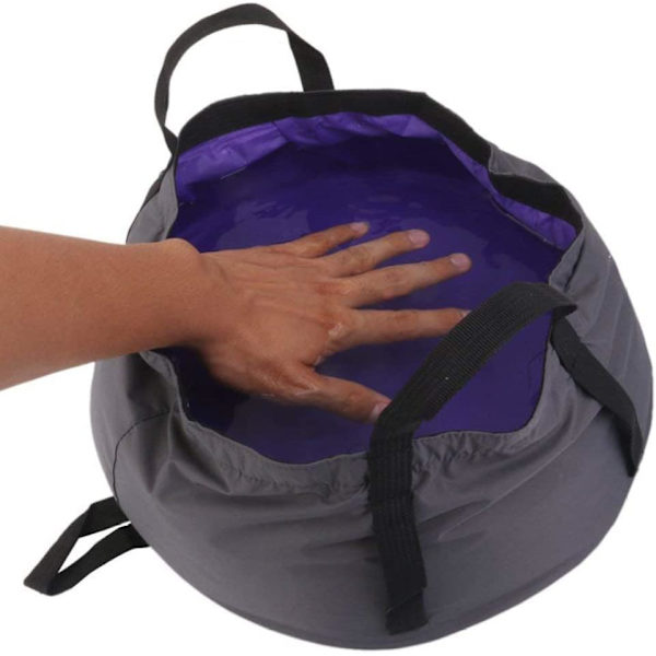 Lila hopfällbar tvättställ, multifunktionell hopfällbar tvättställ bärbar utomhus hopfällbar hink för camping vandring svart 8,5L