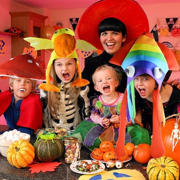 En (färgad bläckfiskhatt) Halloween Rolig Party Huvudbonad Bläckfiskhatt Bläckfiskhatt Flerfärgad Maskerad Bläckfisk Havsdjur Halloween Kostym Hatt Djur Ha