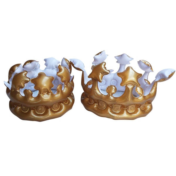 2 stycken guld uppblåsbar drottningkrona för vuxna (23 cm diameter), snygga flickor för roliga festdekorativa leksaker