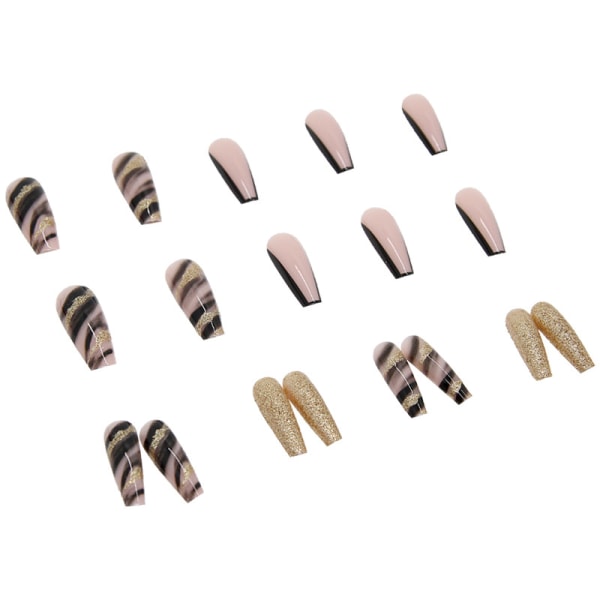 Svarta 24st falska långa naglar kista tryck på naglar naken virvla lösnaglar tips Cover akryl naglar för kvinnor och flickor