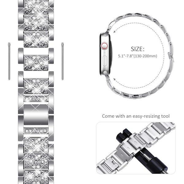 Glittrande silverrem kompatibel med Apple Watch-rem 42mm 44mm 45mm 49mm, lämplig för iwatch-serien 8/7/6/5/4/3/2/1/SE 2022/2020 glittrande cr