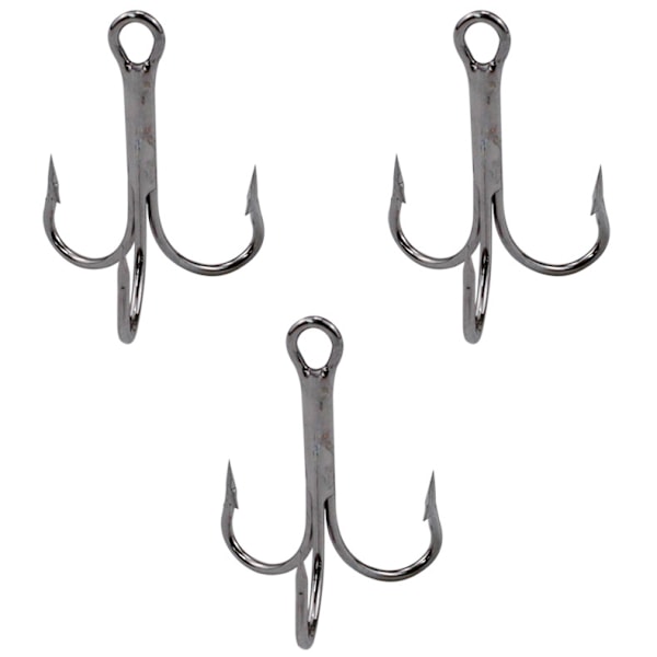 50 stk. 35647 Trippelkroker i karbonstål, svart, liten rund bøy, hard slukskje, fiskekrok størrelse 2 4 6 8 10 12 14