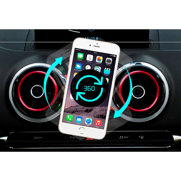 Svart telefonhållare för Audi A3 / S3 bilens luftventil - 360 graders roterbar - Magnetisk mobiltelefonhållare