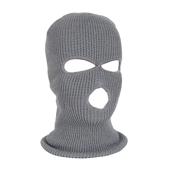 Full Face Skimaske Vinterhue Balaclava Hætte Beanie Varm Taktisk Hat 3 Huller gray