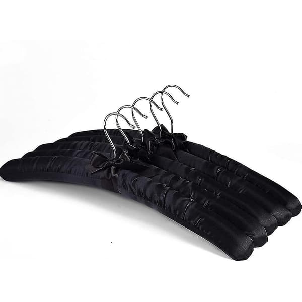 5-pakning satengpolstrede kleshengere - svart Black