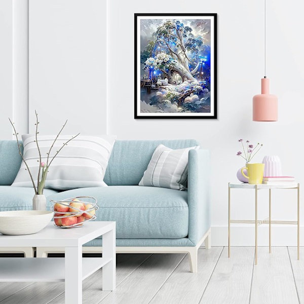 Timanttimaalaus aikuisille, 30x40cm Valkoinen puu täysi 5D timanttimaalaus, hieno timanttisetti lapsille, timantti strassi ristipisto kristallimaalaus f