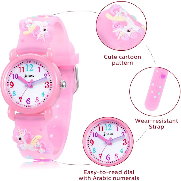 Unicorn Klocka för Barn (Rosa), Flickklocka Vattentät 3D Söt Tecknad Leksak Analog Silikonarmbandsur Barnklocka Present för 3-11 År Flickor