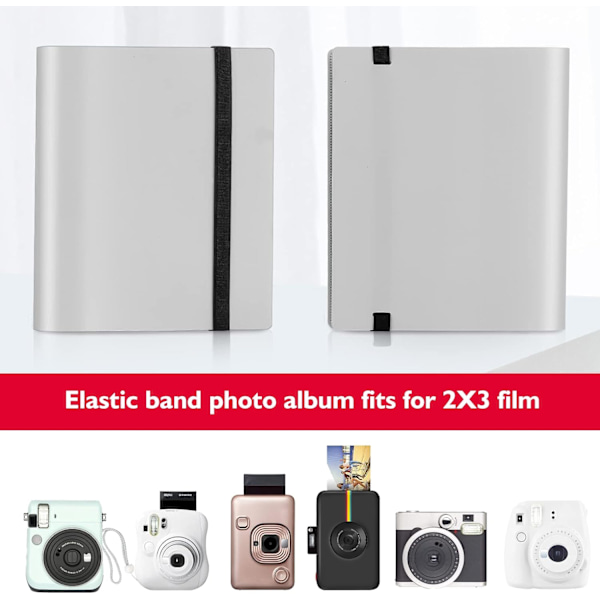 160 Siders Lommealbum til Fujifilm Instax Mini 70 7s 8 8+ 9 11 25 50s 90, Polaroid Z2300, Polaroid PIC-300P Grå