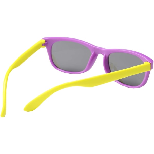 Polariserade solglasögon för barn (lila båge med gula ben), flexibel båge, lämplig för tjejer och pojkar i åldern 3-10 år