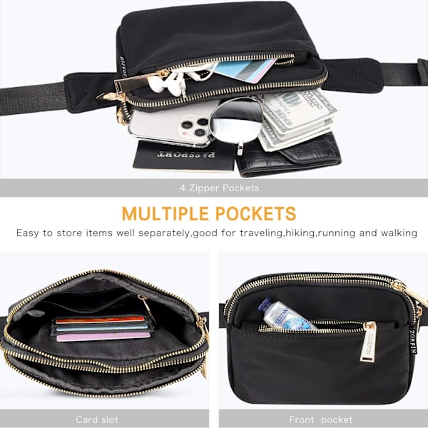 (Svart) Magväskor för Kvinnor Män, Svart Crossbody Magväska, Bältesväska med Justerbar Rem, Trendig Midjeväska för Utomhusbruk/Träning/Resor/Vardag