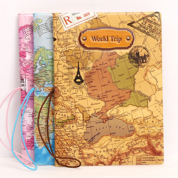 Världskarta 3D-passhållare (blå), moderiktigt case, ID- case, passväska, resematerial för utlandsresor