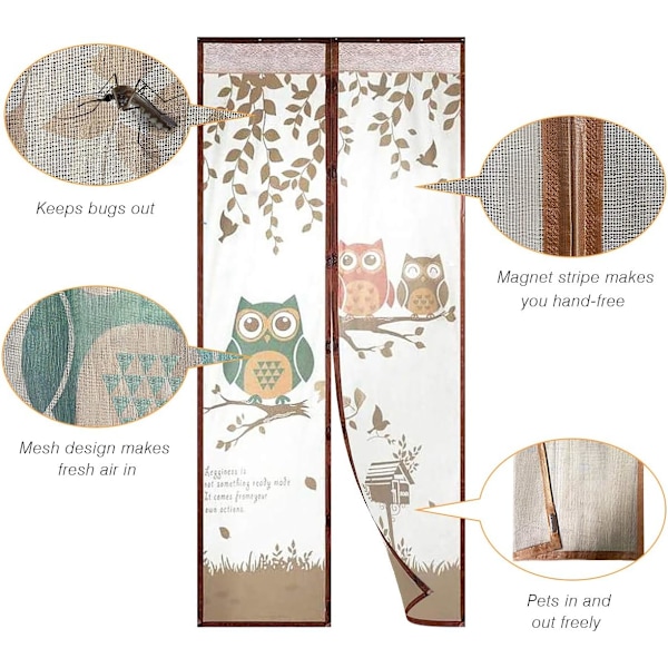 Ett set (pressat kärlekspar kaffe, ca 90*210cm) Magnetisk dörrskärm Dörrnät Mesh Anti Mygga Hands Free Passar dörr upp till Automatiskt Mesh Cur