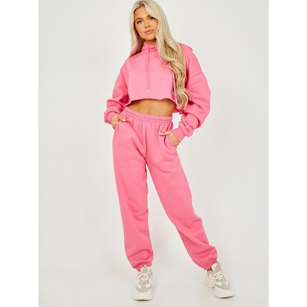 Fashion Damkläder Träningsdräkt Oversize Crop Hoodie Joggers Loungewear Set
