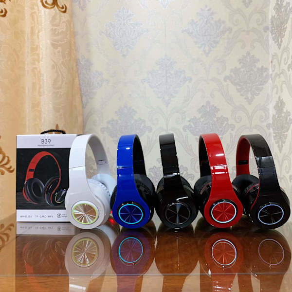 B39 Bluetooth Headset UV Foldbar Sports Hovedbøjle Trådløse Hovedtelefoner Belyst Stereo Lyd Sort