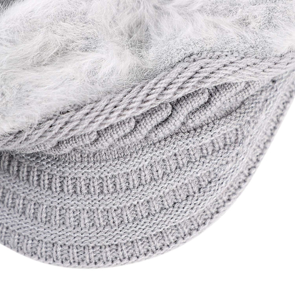Dame Piger Spids Strikket Hue med Skygge Vinter Termisk Bagerhue Grey