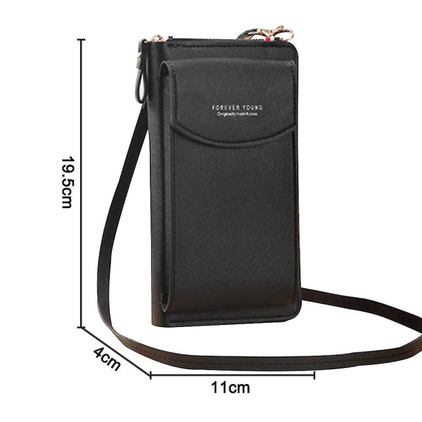 Pu-läderblockerande Crossbody-mobiltelefonväska för kvinnor plånbok Black