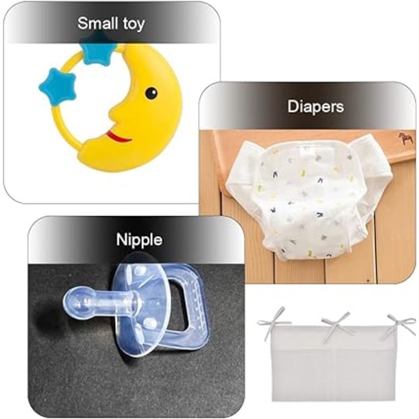 Hängande förvaringsväska (grå), förvaringspåse för spjälsäng, förvaringsflaska, leksaksblöja, solid leksak vid sängkanten för dagis, hängande förvaringsväska