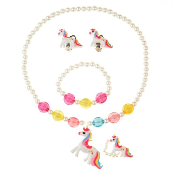 4-delad Unicorn Necklace Armband Set (Rosa), Rainbow Bead Armband Unicorn Necklace Örhänge Set Girl Smyckes Set, nödvändigt för barnkalas