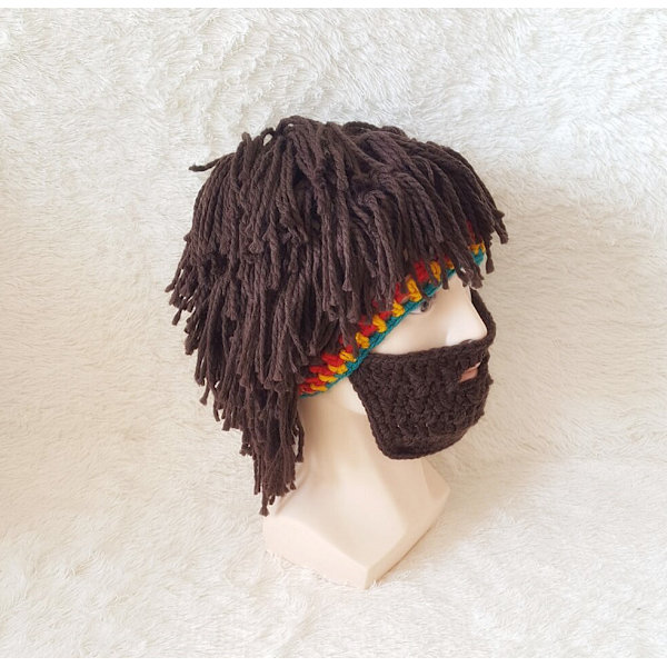 One piece (farve) sjov kreativ håndlavet hat paryk skæg hat, Xinqiao Herre Strikkede Skæg Hatte Reggae Hår Style Rasta Hovedbeklædning Beanie Sjove Hatte