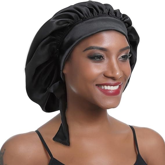 Silke nattehue til sorte kvinder med hår satin bonnet bred dobbelt elastisk silke nattehue til sorte kvinder med langt krøllet hår