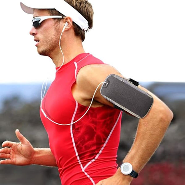 Sportsarmbånd til mobiltelefon (sort, egnet til 5,5 tommer mobiltelefon), med øretelefonhul, egnet til fitnesscenter, cykling, løb
