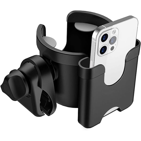 To i én flaskeholder kopholder, universal drikkevare kaffekopholder med telefonholder, egnet til klapvogne, stole, barnevogne, cykler, kørestole, w