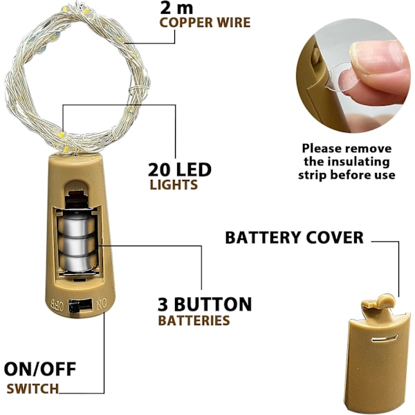 Flask Girlang, [6 stycken] 2m 20 För Flask, Ljus Girlang Flask Lampa Vattentät Flask Silvertråd Flexibel Dekoration för Jul, inomhus och utomhus