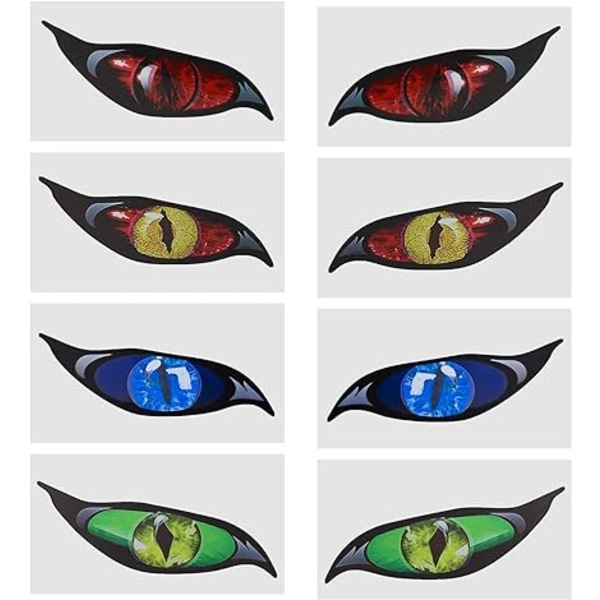 4 par bilklistermärken med onda ögat (röd, gul, blå, grön) PVC-bilklistermärken, reflekterande klistermärken för bildekoration, vindrutedekoration 15x
