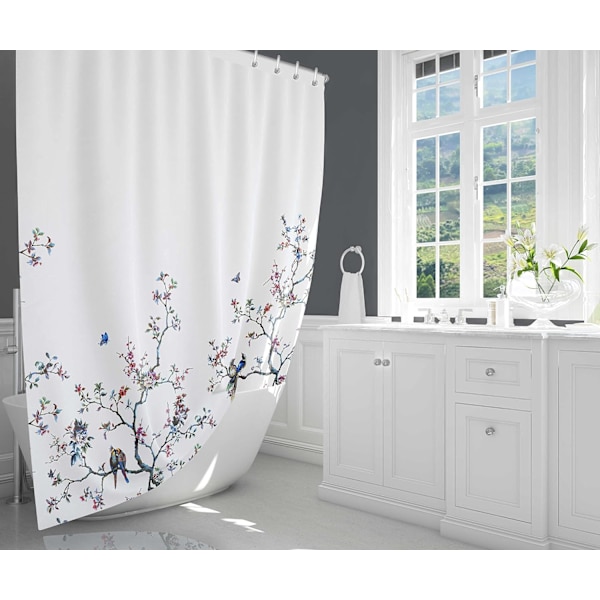 Ett set (YL003R, ca 180*180cm) Duschdraperi, Mögelsäkert vattentätt badrumsdraperi för kvinnor & män med krokar, tvättbara snabbtorkande gardiner