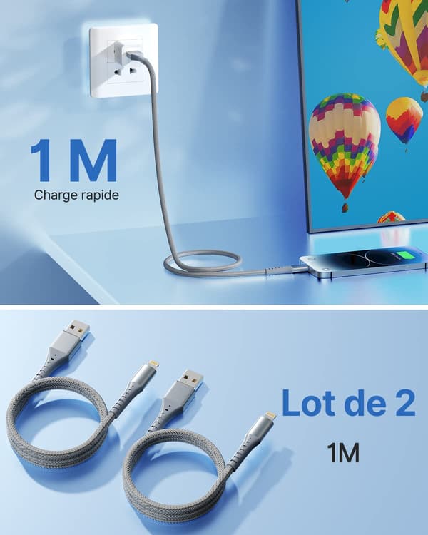 Grå iPhone Ladekabel [1m+1m/4-pakning] MFi-sertifisert iPhone-kabel Lightning-kabel med kraftig kontakt iPhone-ledning Hurtiglading for iPhone 13