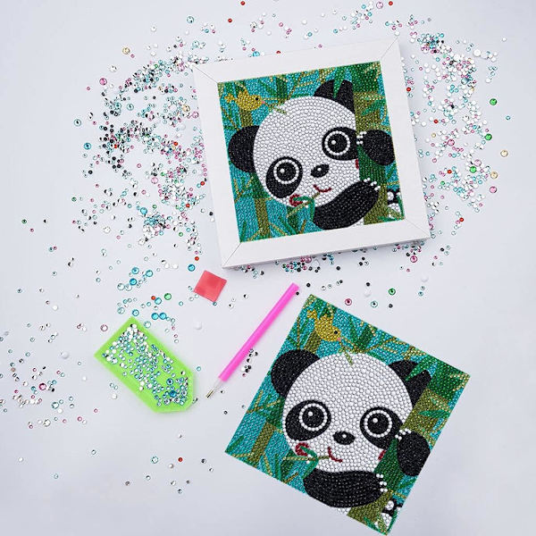 5D Digitaalinen timanttimaalaussarja lapsille, aloittelijan DIY täystimanttimaalaus, askartelu puukehyksellä Panda
