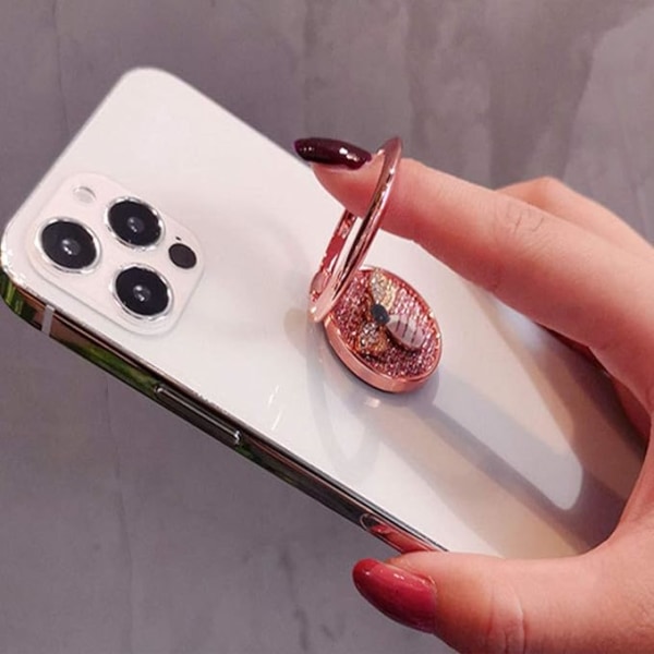 Ringhållare Mobiltelefon Ringhållare 360° roterande ringhållare (silverbi), legeringsemaljbi, kompatibel med smartphones