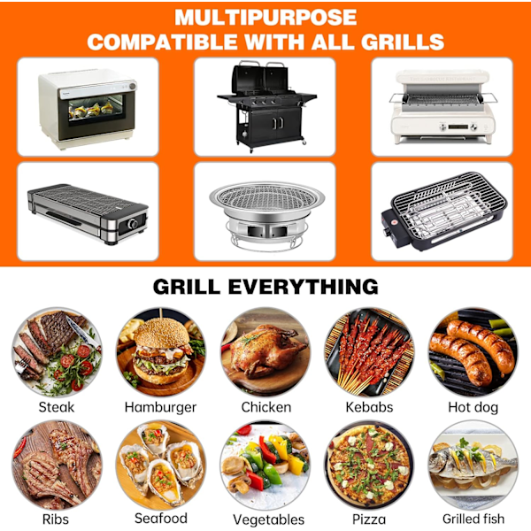 Sett med 8 Grillmatter - 40x33cm - Teflonmatte, non-stick og PFOA-fri - Tåler temperaturer opptil 260°