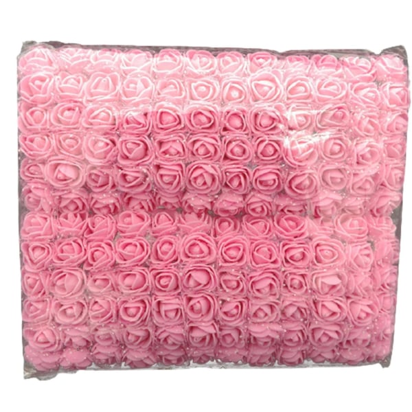 144 stk./pakke Mini Skum Kunstig Rose Blomsterbuket Bryllupsdekoration Håndværksartikler Pink