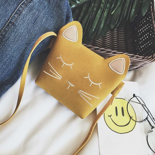 Katt Liten Jentes Skulderveske (Gul), Søt Katteører Messenger Veske Justerbar Stropp Messenger Tote Bag for Barn, Småbarn, Jenter