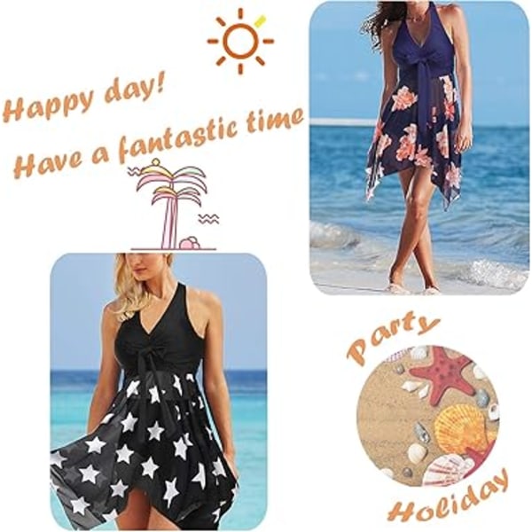 Baddräkt Slimming Tankini Klänning Mage Cover Push Up Bikini med Elegant Kjole Hög Midja Strandkläder 2 Delar