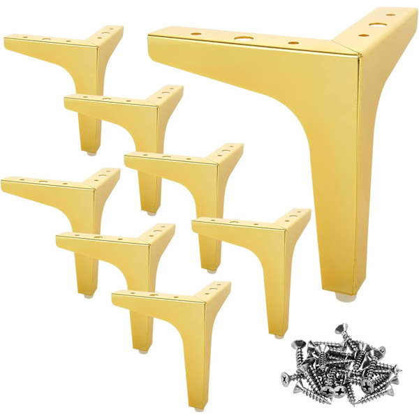 Set med 8 gyllene sofaben 10 cm, gyllene möbelben Belastning upp till 600 kg, gyllene metall sofaben med 40 skruvar, gyllene möbelben 10 cm för soffa, TV-skåp, Cu