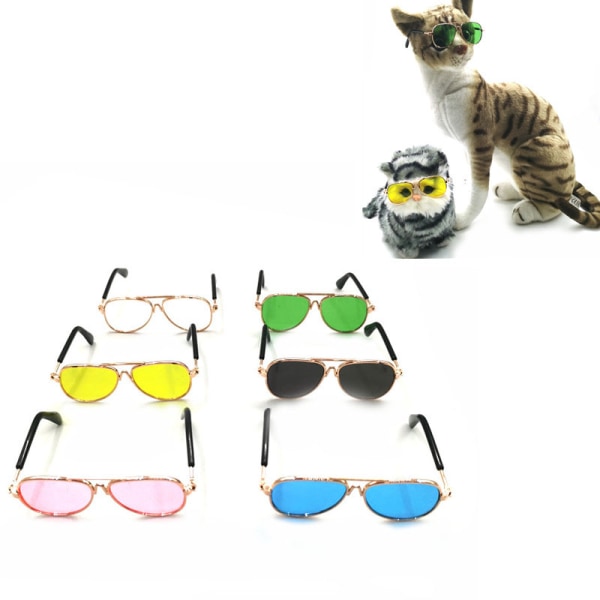 6 stycken kattsolglasögon, hundpilotsolglasögon, UV-skyddande solglasögon för husdjur, docksolglasögon, set, söta katt- och hundsolglasögon, vi