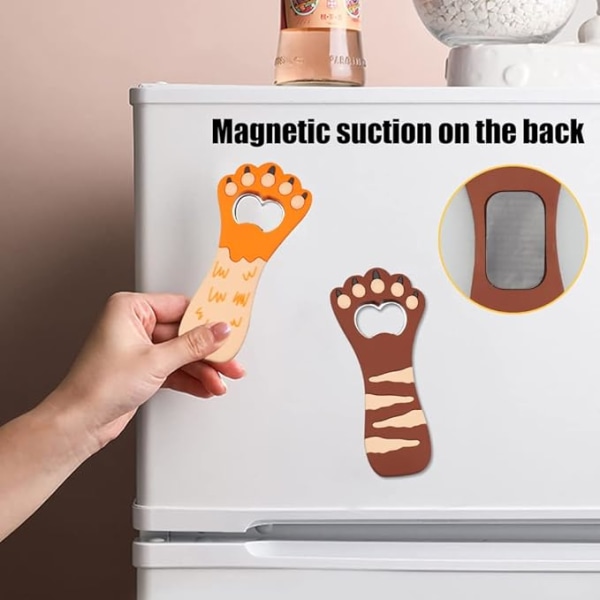 Kattklo Tvådelad Flasköppnare (Orange och Brun) Kattklo Ölflasköppnare Söt Tecknad Djur Magnet Flasköppnare Lämplig för Restauranger, Kit