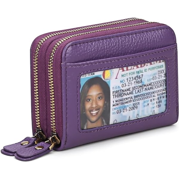Kreditkortsplånbok för kvinnor (lila), case i läder RFID-blockerande plånbok med dragkedja för kvinnor