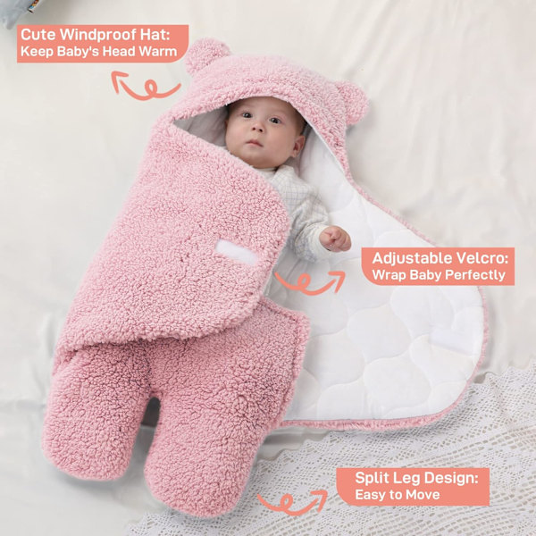 Unisex Baby Svøb, Baby Rede Sovepose, Hætte Svøb Sovepose til Fødsel-Pink-S(0-3 Måneder)